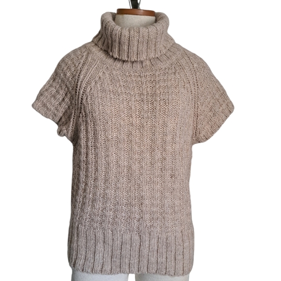 St. ambecco short sleeve turtleneck chunky knit neutral beige acrylic ITALY LG - Picture 1 of 9